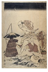 Mann truer fugleskremsel på en mørk natt, ca. 1758-1806 (treblokktrykk uten papir) av Kitagawa Utamaro