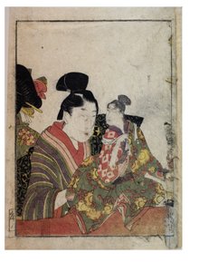 Marionettscener med mannlige og kvinnelige manipulatorer, ca. 1758-1806 (treblokktrykk på papir) av Kitagawa Utamaro