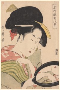 Mirror, fra serien "Eight Views of Tea-stalls in Celebrated Places" ("Meisho koshikake hakkei") av Kitagawa Utamaro
