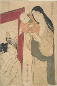 Mor, far, baby og kanin: Seven Eyes Watching Together av Kitagawa Utamaro