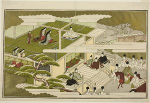 New Year at Court, fra den illustrerte, men antologien "The Young God Nests (Home Nests)" av Kitagawa Utamaro
