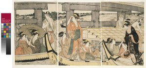 På toppen og under Ryogoku-broen av Kitagawa Utamaro