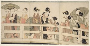 På toppen og under Ryogoku-broen av Kitagawa Utamaro
