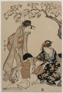 Parodi på en keiserlig vognscene av Kitagawa Utamaro