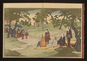 Piknik og nyter te i åsene ved Ueno, Edo av Kitagawa Utamaro