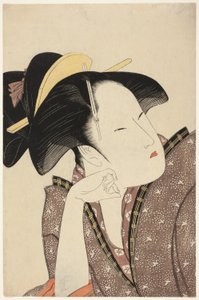 Reflekterende kjærlighet, fra serien "Anthology of Poems: The Love Section (Kasen koi no bu) (Mono-omou koi)" av Kitagawa Utamaro