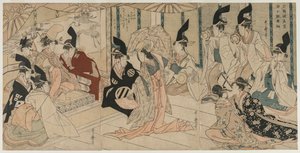 Scene tilpasset fra stykket The Treasury of Loyal Retainers Chushingura, sent på 1790-tallet. av Kitagawa Utamaro