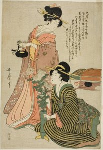 Krysantemumfestivalen i den niende måneden, fra en pentaptyk uten navn over de fem festivalene av Kitagawa Utamaro