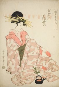 Courtesan Hanamurasaki fra Tamaya, fra serien "Courtesans of the Five Festivals (Yukun gosekku)" av Kitagawa Utamaro