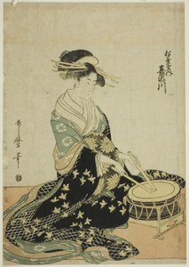 Courtesan Kisegawa fra Matsubaya, fra en serie uten tittel med kurtisaner fra Matsubaya som fem musikere av Kitagawa Utamaro