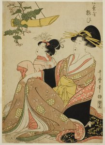 Kurtisanen Yoso-oi fra Pine Needle House i Yoshiwara og hennes ledsager (Matsubaya Yoso-oi) av Kitagawa Utamaro
