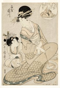 Kurtisanen Takigawa og hennes ledsager fra Ogiya i hentydning til poeten, 1800-02 (treblokk) av Kitagawa Utamaro