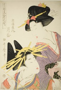 Tsukioka of the Hyogoya (Hyogoya uchi tsukioka), fra serien "Seiro bijin meika awase" av Kitagawa Utamaro