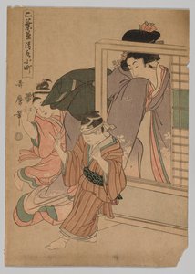 To barn og en kvinne som spiller Blind Mans Bluff, 1753-1806. av Kitagawa Utamaro