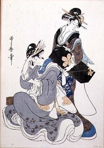 To kvinnelige figurer (farget treblokktrykk av Kitagawa Utamaro