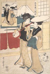 To Tori-oi, eller omreisende kvinnelige musikere fra Eta-klassen, sent på 1700- og begynnelsen av 1800-tallet. av Kitagawa Utamaro