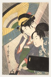 To kvinner under en paraply, 1790-tallet av Kitagawa Utamaro