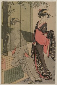 To kvinner av en bambusgardin av Kitagawa Utamaro