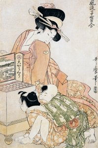 To barn ser inn i stor optisk boks av Kitagawa Utamaro