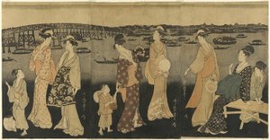 Kvinner ser på fyrverkeri ved Sumida-elven av Kitagawa Utamaro