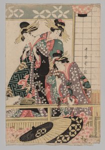 Yoshiwara kvinner ser inn i gaten om våren av Kitagawa Utamaro