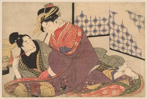 Ung mann som røyker med en kurtisane Jonge mann møtte hoffmann Negai no itoguchi (serietittel) av Kitagawa Utamaro