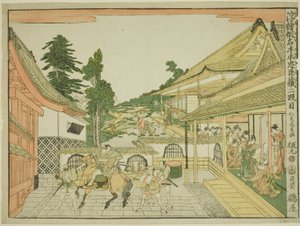 Act II (Nidanme), fra serien "Perspective Pictures of the Storehouse of Loyal Retainers (Uki-e kanadehon Chushingura)" av Kitao Masayoshi