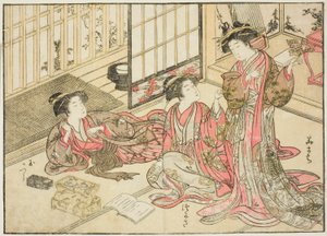 Kurtisaner fra Kado Daikokuya, fra boken "Mirror of Beautiful Women of the Pleasure Quarters (Seiro bijin awase sugata kagami)," vol. 2 av Kitao Shigemasa