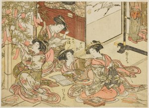 Courtesans of the Shin Kanaya, fra serien "Mirror of Beautiful Women of the Pleasure Quarters (Seiro bijin awase sugata kagami)," vol. 2 av Kitao Shigemasa