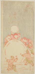 The Big Snowman, ca. 1764 (farget treblokktrykk; mizu-e hosoban) av Kitao Shigemasa