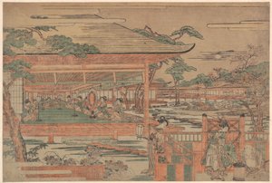 Ushiwaka, den unge Yoshitsune, spiller en serenade for Jorurihime av Kitao Shigemasa