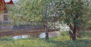 Kanaldel med hus og trær av Kitty Lange Kielland