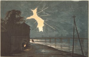 Torden og lyn over Onmaya-broen av Kiyochika Kobayashi