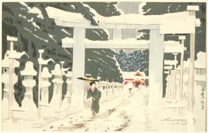 Tung snø ved Toshogu-helligdommen i Ueno av Kiyochika Kobayashi