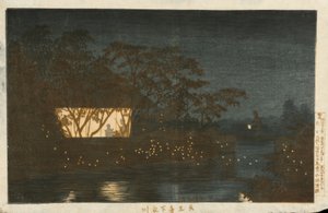 Koromo-elven under Temple Tennoji av Kiyochika Kobayashi