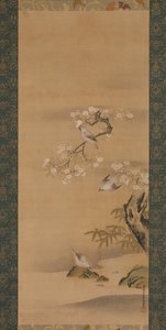 Voksvinger, kirsebærblomster og bambus, sent på 1600-tallet. av Kiyohara Yukinobu