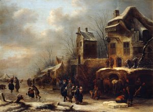 Skøytebane på en elv, 1665 av Klaes Molenaer