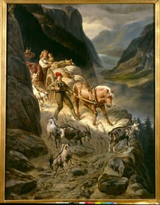 Ned fra fjellet (olje på lerret)