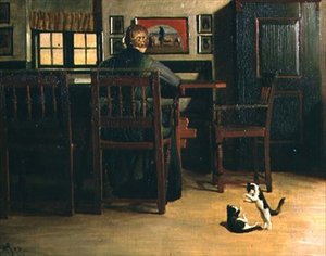 Interiør med lekne kattunger av Knud Sinding