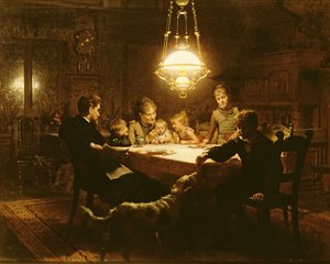 Familiemiddag i lampelyset, 1800-tallet av Knut Ekvall