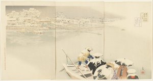 Februar: Matsuchiyanma Hill ved skumring i snø, mars 1896 av Kobayashi Kiyochika