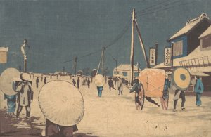Gatescene i utkanten av Edo på en kveld om vinteren, ca. 1878.
