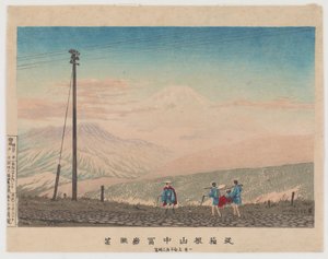 Utsikt over Fuji-fjellet fra Hakone-fjellene, skissert klokken 03.00 tidlig i januar 1881 (treblokktrykk i farger) av Kobayashi Kiyochika