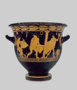 Lofts klokkekrater med røde figurer, dekorert med interiøret i et keramikerverksted, ca. 430-425 f.Kr. (keramikk) (for detaljer se 100557) av Komaris Painter