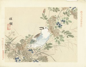 Sangfugl blant høstgress Baireis blomster- og fugleskisser (serietittel) Barei kacho gafu (serietittel på objekt)