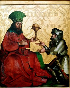 Abraham og Melkisedek Kongen av Salem Melkisedek (Melkisedek eller Melkisedek eller Melkisedek) tilbyr Abraham, seirende i en kamp mot Kedorlaomer (Kedor Laomer), brød og vin. Maleri av Conrad Witz (