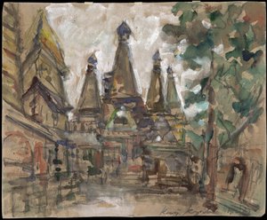 Forberedende sett til operaen Tsarens brud, av Nicolai Rimsky-Korsakov - Scenografi for operaen Tsarens brud av N. Rimsky-Korsakov av Korovin, Konstantin Alexeyevich (1861-1939). Temperering på papp av Konstantin Alekseevich Korovin