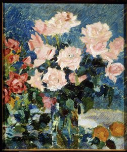 Roser (Roser). Maleri av Konstantin Alexeyevich Korovin (Constantin Korovin) (1861-1939), olje på lerret, ca 1930. Stilleben, russisk kunst fra 1900-tallet, postimpresjonisme. State Art useum, Yaroslavl (Russland). av Konstantin Alekseevich Korovin