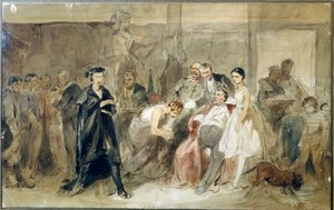 Bak teppet i serf-teateret - Verk av Konstantin Alexandrovich Trutovsky (Troutovsky) (1826-1893) - Bak teppet i serf-teateret - Akvarell på papir - Russisk kunst