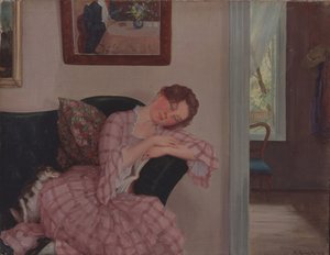 En sovende dame i rosa